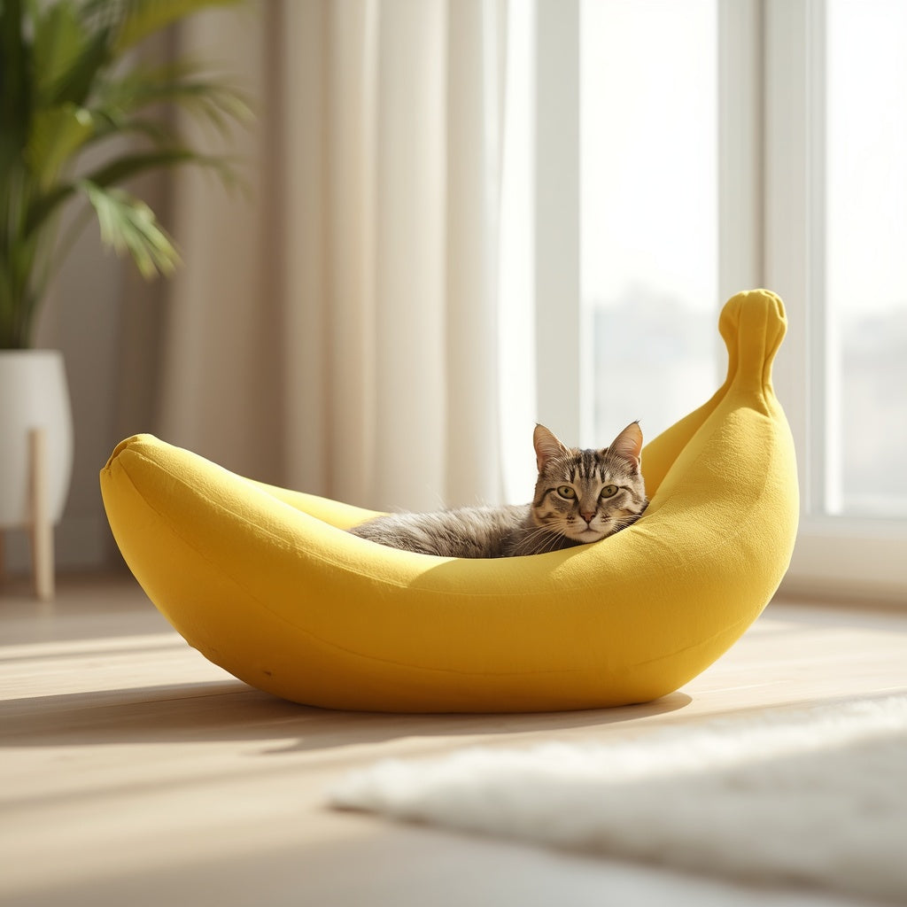 Plush Banana Cat Cave Bed